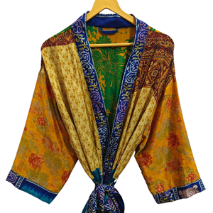 Robe portefeuille indienne tunique sari robe robe de mariée robe de maternité robe cadeau robe de plage fête porter indien imprimé soie sari kimono, - Product Image 1
