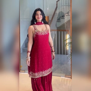 Conjunto de salwar kameez plazzo de georgette multicolor de última moda con detalles de bordado resham y elegante dupatta, colección 2025 - Product Image 4