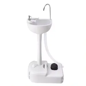 Portable Camping Sink Soap Dispenser Pedal Faucet-17L Capacity Hand Wash Pedestal Basin Stand Rolling Wheels