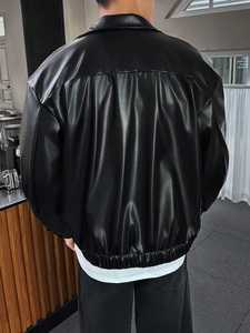 Custom <b>Men's</b> Retro Winter Biker <b>Jacket</b> Vintage Wash Genuine Calf Skin <b>Leather</b> Oversized Slim Fit Lapel Collar Autumn Season - Product Image 2