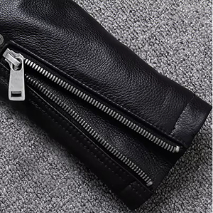 แจ็คเก็ตหนังแท้สีดำทรงสลิมสไตล์ไบค์เกอร์คลาสสิกสำหรับผู้ชาย ผ้าแคนวาสแท้พร้อมซิปปิด สไตล์สตรีทแวร์และมอเตอร์ไซค์ ลายหนังจระเข้ - Product Image 3