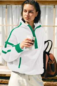 <b>Women</b> Hooded Sherpa Fleece <b>Quarter</b> <b>Zip</b> Pullover Sweatshirt Soft Warm Long Sleeve Contrast Trim Cozy Casual Top Comfy Winter Wear - Product Image 3