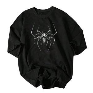 T-shirt graphique noir surdimensionné en maille pour homme, décontracté, à manches courtes, col rond, streetwear, coupe ample, imprimé, mode estivale, 4XL - Product Image 1