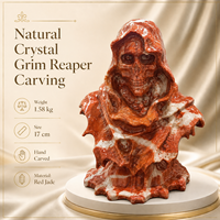 Grande sculpture artisanale du Grim Reaper en cristal naturel et jade vert, décoration gothique pour la maison, le bureau et la collection