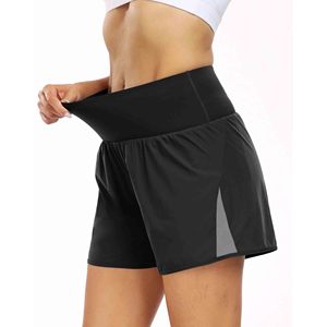 Shorts de yoga noirs taille haute avec bande latérale, séchage rapide, en Spandex et Polyester, vêtements de sport pour femmes, entraînement, gym, course à pied - Product Image 1