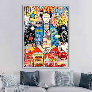 งานศิลปะบนผืนผ้าใบพิมพ์ลายกราฟฟิตีของฟรีดา คาโฮ - ศิลปะติดผนังสมัยใหม่ กรอบสีขาว - Product Image 1
