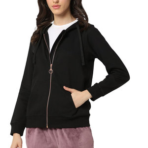 BIG TEN APPAREL Sweat-shirt à capuche zippé en coton noir pour femme, coupe classique, couleur unie, tricoté, manches longues, respirant, idéal pour l'automne - Product Image 1