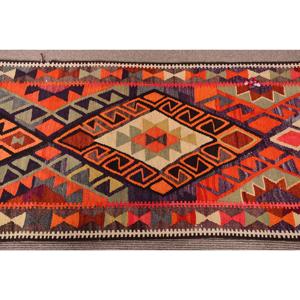 Alfombra Turca Vintage de 2.7x11.8 pies, Alfombra de Lana Kilim con Borde Naranja - Product Image 4