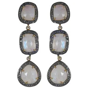Boucles d'oreilles pendantes en pierre de lune argentée pour femmes - Cadeau tendance - Product Image 3