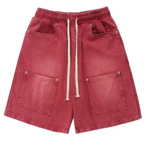 Shorts pour hommes innovants avec logo personnalisé, lavés à l'acide, 100% coton, denim lourd, taille mi-haute, fermeture éclair, bouton, coupe ample, décontracté - Product Image 4