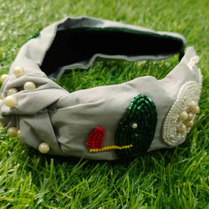 ที่คาดผมลูกปัดแวววาวสีเขียวประกายและสีทองสำหรับผู้หญิง - Product Image 1