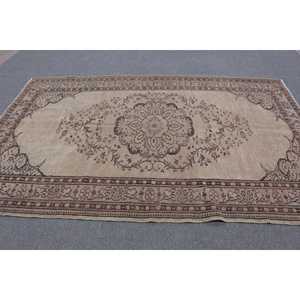 Turkish Large Rug 6x9.3 ft (184x284 cm), Vintage <b>Brown</b> Bordered <b>Wool</b> Rug - Product Image 3