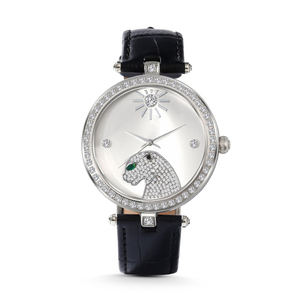 นาฬิกาหนังสีดำลายเสือดาว Jeulia Wild and Free Leopard Quartz พร้อมหน้าปัดสีเงิน - Product Image 1