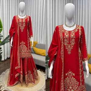 Conjunto de Salwar Kameez de Seda de Lujo para Mujer, con Bordado Fino y Detalles de Lentejuelas, para Fiestas, Ocasiones Festivas, Casual, para Todas las Temporadas, de Secado Rápido - Product Image 1