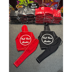 Streetwear mùa đông trùm đầu của nam giới bùng Tracksuit với vá thêu dây rút đóng cửa bông axit rửa - Product Image 3