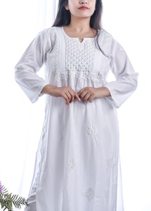 Túnica bordada a mano de algodón blanco Premium Kurti 3/4 mangas étnico Boho Top ligero cómodo Casual Wear blusa OEM ODM - Product Image 3