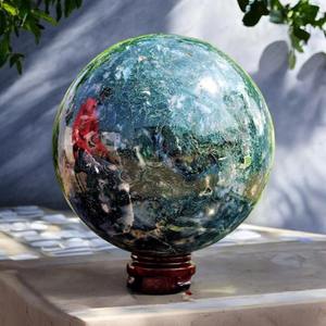 Esfera de Cristal de Ágata Musgosa Premium de Khambhat, India, Grabada, 150-250g, Hecha a Mano para Decoración de Feng Shui, Arte, Coleccionables, MUNTAHA - Product Image 4