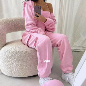 Conjunto de 2 Piezas para Mujer con Logotipo Bordado Personalizado OEM, Pantalones Cargo y Sudadera con Capucha de Felpa, 100% Algodón - Product Image 3