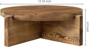 <b>12</b>-<b>Inch</b> Wood <b>Cake</b> <b>Stand</b>, Round Rustic Burnt Wood Dessert Pedestal Serving Tray with Removable Base - Product Image 4