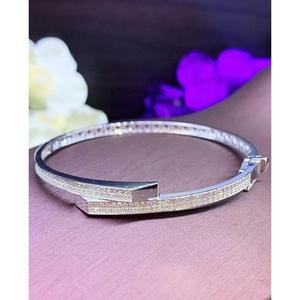 925 silver <b>bangle</b> Stackable designer bracelet Moissanite channel <b>set</b> bracelet Everyday wear luxury bracelet - Product Image 3