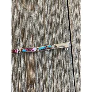 Navajo Pink Dream Mohave Turquoise & Sterling <b>Silver</b> Fine Chain <b>Bracelet</b> with Link Design - Product Image 3