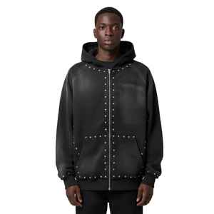 Sweat-shirt oversize streetwear personnalisé coupe carrée, effet délavé au soleil, 360 g/m², fermeture éclair, 100 % coton brodé - Product Image 1