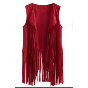 Explosive Tassel Deerskin <strong>Velvet</strong> Unbuttoned Women's Mid-Length Vest <strong>Jacket</strong> Sehe Fashion - Product Image 4