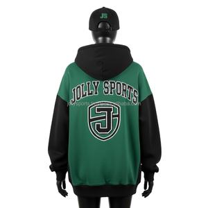 Sweat à capuche zippé pour femme, 330 GSM, coton et polyester, design bicolore vert et noir, broderie, logo personnalisé, sweat à capuche zippé basique - Product Image 2