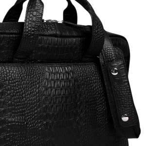 Sac à main de luxe pour homme en cuir véritable imprimé croco noir, sacoche de travail décontractée, grande capacité, portable, pour le bureau - Product Image 5