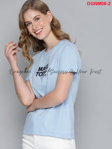 Camiseta azul Formal para mujer, algodón ecológico de secado rápido, logotipo bordado, manga corta, cuello redondo, diseño de patrón en relieve no tejido - Product Image 3