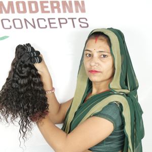 Máquina de trama doble alineada con cutícula virgen 100%, paquetes de ondas rizadas, extensiones de cabello humano de templo indio de Color negro personalizado - Product Image 3