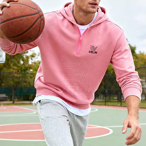 Customized <b>Mens</b> Half Zipper Hoodie Cotton Fleece <b>Pullover</b> <b>Mens</b> Half Zip Hooded Hoodie For Daily Wear - Product Image 3