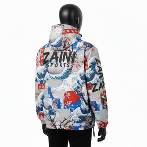 Veste coupe-vent légère Tissu polyester lisse Impression complète Logo personnalisé Vêtements de sport Veste coupe-vent pour homme - Product Image 4