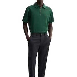 Camiseta de punto transpirable personalizada de talla grande para hombre, informal, con media cremallera, manga corta, holgada, lisa, para verano - Product Image 2