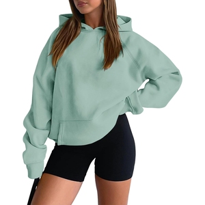 Sudadera con capucha de lana suelta para mujer, sudadera con hombros descubiertos de Color sólido, estilo informal de algodón 100% para sudaderas con capucha de Invierno para mujer - Product Image 3