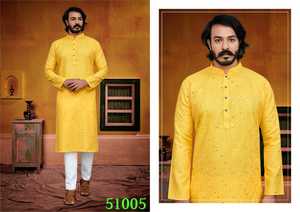 Exclusive Designer Wedding Festive Wear Pure Cotton Foil Embroidery Work Mens <strong>Kurta</strong> With Plain White Pajama at Cheap Rate USA