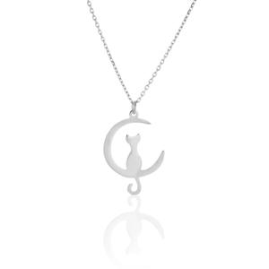 Collier pendentif chat solitaire en argent sterling 925 Azuris, élégant bijou fin - Product Image 1