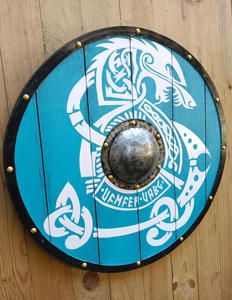 Venta superior DIY Cuchillos de madera pintados de acero inoxidable medieval y modelo de batallas de escudo Impresión de logotipo personalizado Soporte OEM - Product Image 6