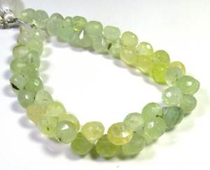 Perles de pierres précieuses naturelles de Prehnite, taille briolette facettée, en forme d'oignon, couleur verte, 7 mm, sur brin de 7 pouces, pierres précieuses en vrac pour bijoux - Product Image 1