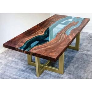 Dessus de table à manger en bois époxy noir fait à la main de haute qualité Dessus de table en époxy brillant transparent à bas prix - Product Image 5