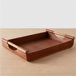 Bandeja de servicio de cuero MDF de madera con mango de madera - Product Image 1