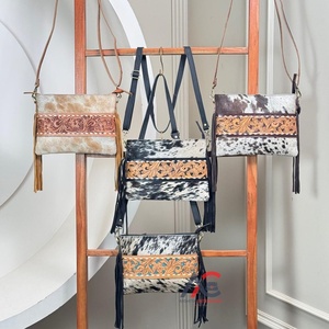 Wholesale Hand Tooled Cowhide Leather Fringe Crossbody Bag for Women Evening Clutch Handbag Genuine Leather Luxury Shoulder Bags - Product Image 1