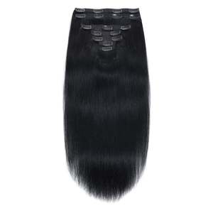 Extensions de cheveux à clipser 26 pouces Noir Jais Cheveux Humains Remy Lisses Yaki - Product Image 1