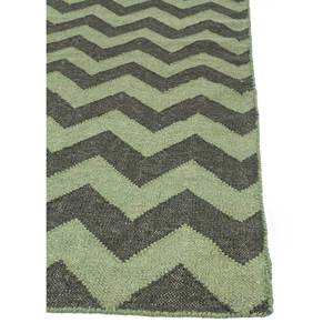 Tapis en laine tissée plate vert grande taille Indusbar DWRM-151, motif chevron rayé, pour la maison, le couloir, la chambre à coucher - Tapis de chambre en jute - Product Image 4