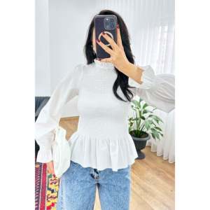 Blusa de Mujer LUSTRIN, Color Marrón, Cuello Alto Fruncido, Mezcla de Algodón, con Elegantes Detalles de Encaje, Transpirable, Informal, para Primavera - Product Image 3