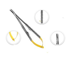 Porte-aiguilles/suture Castroviejo TC, manuel, 14 cm, mâchoires courbées, inserts en carbure de tungstène, extrémités dorées, acier inoxydable - Product Image 5