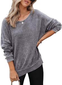 Confortable femmes surdimensionné gaufré tricot col rond sweats à manches longues fentes latérales pull décontracté sweat hauts - Product Image 5