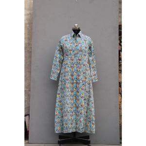 Robe longue de créateur ethnique pour femmes indiennes tunique imprimée à la main Kurti taille tissée écologique - Product Image 5