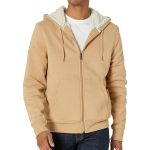 <b>Men's</b> Zipper-Up <b>Sherpa</b>-Lined <b>Fleece</b> <b>Hoodie</b> 100% Cotton Thermal Long Sleeve Outdoor Tactical Warm Fuzzy Coats Hooded Outwear - Product Image 4