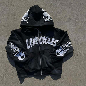 Sudadera con Capucha para Hombre, Estilo Urbano, Lavado Ácido, Bordado Desgastado por el Sol, Cierre de Cremallera, 100% Algodón Grueso, Fabricante Personalizado - Product Image 3